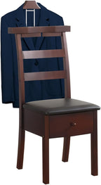 Wood Chair Valet Stand, With Hanger Trouser Bar, Top Storage Tray Wardrobe, With Large Drawer Clothing Rack, Men Women Floor Standing Suit Valet for Living Room, Entryway, Bedroom, Office