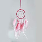 Small Pink Dream Catcher for Car Rearview Mirror Handmade Beaded Feather Dreamcatcher Car Hanging Ornament Home Room Wall Decoration