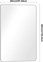 BONEWEI Silver Bathroom Mirror,60x40 inch Wall Mirror for Bathroom Wall Mounted,Rectangle Mirror for Bathroom Over Sink,Modern Frame Round Corner for Living Room,Bedroom Entryway,Horizontal/Vertical