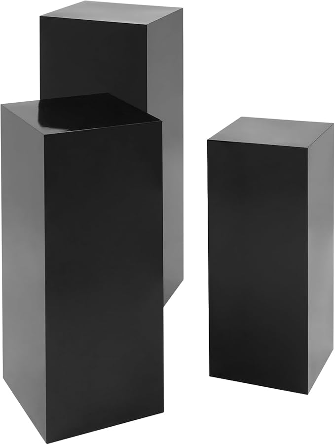 3Pcs Square Display Pedestal Stands Set for Party, Metal Display Stand Plinth Pillars, Cake Stands Pillars for Wedding Birthday Art Decor Risers, 11.8*31.5" (L), 11.02*25.6" (M), 10.24*23.6" (S)