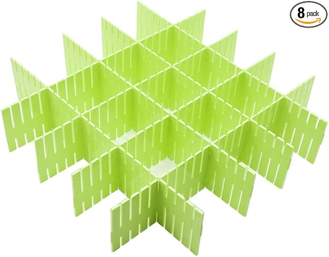 8pcs DIY Plastic Drawer Organizer Adjustable Drawer Dividers for Home Tidy Closet, Socks, Underwear, Office School Supplies, Kitchen Utensil Tools (Green)