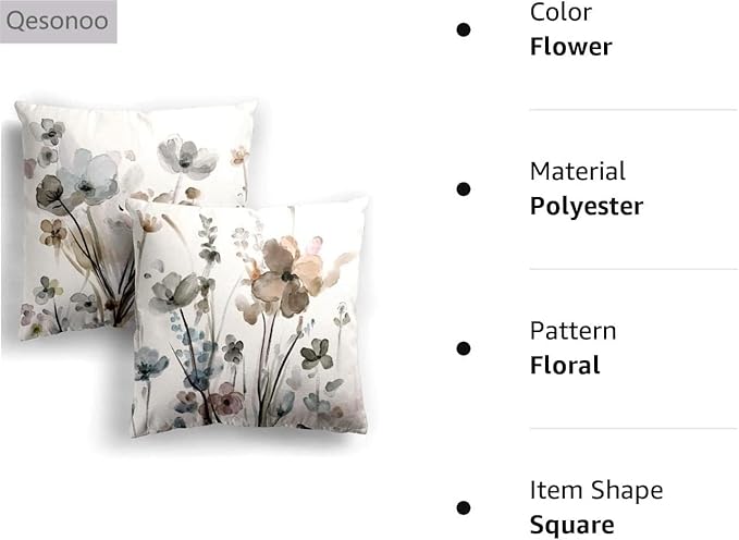 Flower Throw Pillow Covers 16x16 Set of 2, Flowers Pillow Cushion Cases,Decorative Square Pillowcases for Sofa Couch Bedroom Living Room Car