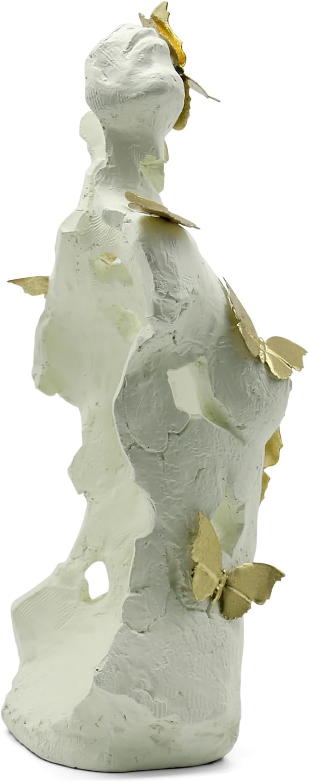Lukitas Abstract Female Bust with Butterflies Sculpture, Aphrodite Statue, Body Figurine Art Decor, Beauty of Defects, Greek Goddess Bust Ornament for Office Living Room Desk Shelf, Beige, Resin 16"