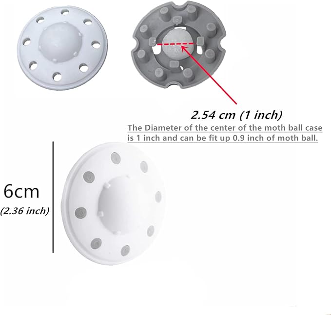 6 Pack Moth Ball Case with Adhesive Wall Sticker, Refillable Case for Moth Repellent Balls, Closet Clothes House Drawers Hanger Moth Block Case, 6cm Diameter, White, 6 Count (Pack of 1)