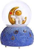 Astronaut Snow Globe Music Box, 80MM Musical Glitter Snow Globe with Color Changing LED Lights, Home Decor Birthday Gifts for Men Women Boys and Girls (Gold)