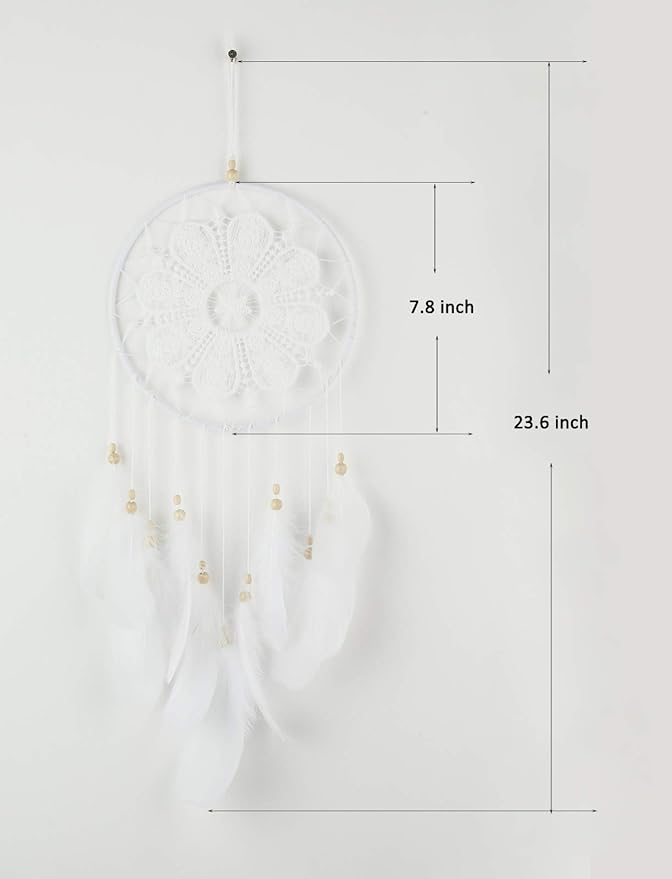 Dream Catchers White for Bedroom, Handmade Hanging Decorations White Feather Lace Dream Catcher Mobile for Girls Room Decor