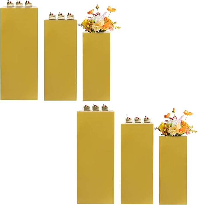 6 PCS Display Pedestal Stand, Metal Display Pedestal Stands Decoration Cube Sculpture Displays Column Square Displays Stands Pillars for Wedding Party Baby Shower Birthday (Gold, 6PCS)