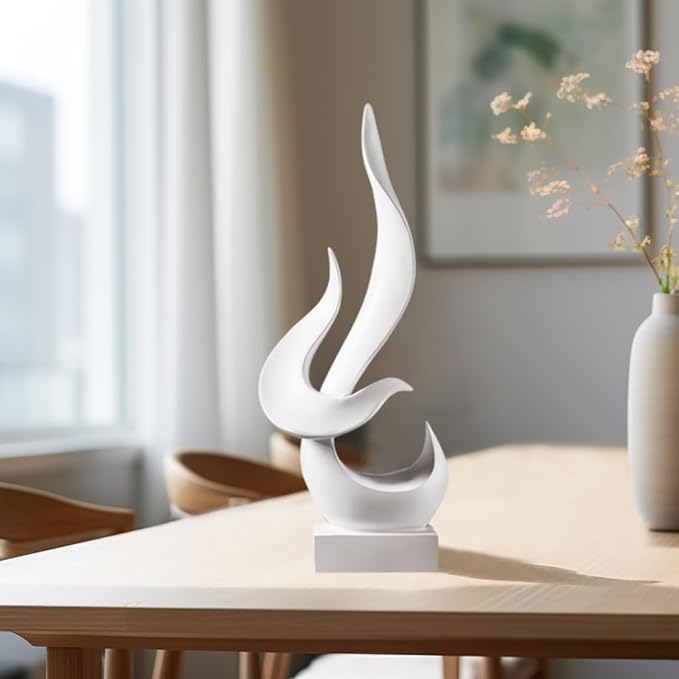 White Decor Modern Flame Statue, Home Decor Abstract Art Flame Statue for Living Room Dining Table Centerpiece Office Desk Coffee Table TV Stand Decoration