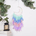 Moon Dreamcathers, Handmade Crescent Design Dream Catchers for Room Wall Decor, Feather Hanging Boho Ornament for Home Decoration Festival Gift