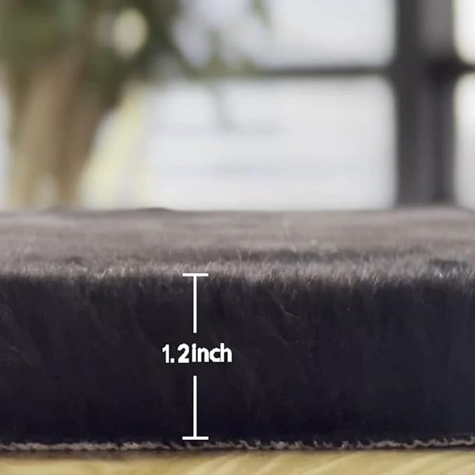 Black Round Area Rug 5ft Washable Faux Fluffy Fur Rug for Bedroom Circle Nursery Rug for Living Room Girl Room Cute Décor
