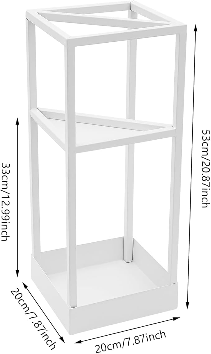 Umbrella Rack for Entryway, Modern Metal 20.87in Tall Freestanding Umbrella Holder with Built-in Shelf, Compact Storage for Long&Short Stick Rain Umbrellas and Walking Canes (White)