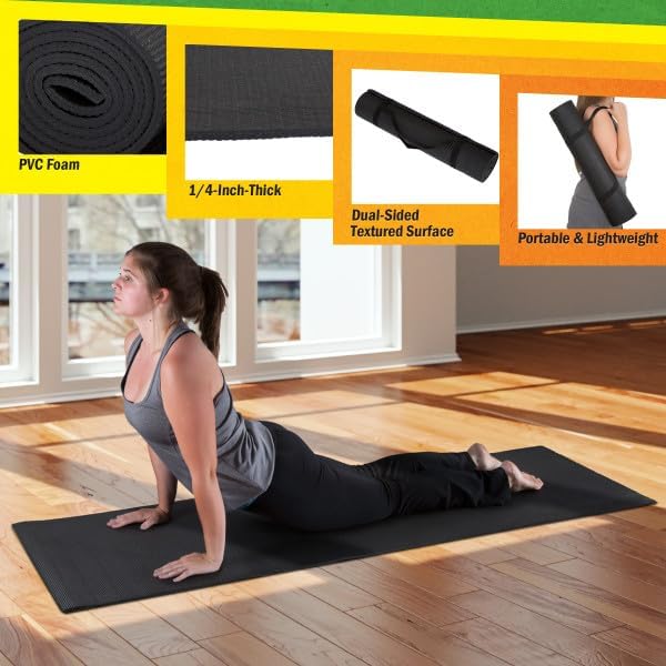 Wakeman Yoga Mat Set - 4-Pack of Resistance Bands for Working Out with 1/4-Inch Workout Mat - Home Gym Starter Kit - Exercise Equipment by Wakeman