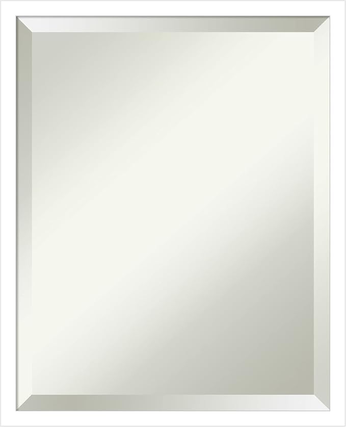 Amanti Art White Wall Mirror 21x17 Svelte White Rectangle Bathroom Mirror for Wall Decor Living Room, Small Modern Wood Frame, Hangs Horizonally and Vertically, Bathroom Decor, Beveled Edge