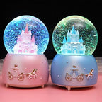 Castle Snow Globes Luminous Music Box Cartoon Christmas Snow House Automatic Spray Rotating Crystal Ball with Color Changing LED Lights for Home Decoration Birthday Gift