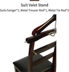 Wooden Suit Valet Stand with Contour Hanger Chair Valet with Drawer Trouser Bar and Tie & Belt Bar Freestanding Clothes Valet Stand Organizer Storage for Men and Women(Dark Brown)