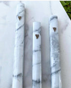 A&S Mezuzot Aluminum Mezuzah Case with 3D Painted Shin Design Easy Peel and Stick Judaica Door Mezuza for Parchment Scroll (White Marble, 6 Inches)