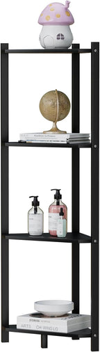 Wisuce Corner Shelf, 100% Real Bamboo Shower Corner Shelves Free Standing Shelf Storage Organizer for Bathroom Living Room Kitchen (Black, 4 Tier)