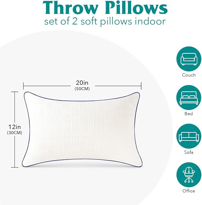 Oubonun 12x20 Pillow Inserts Set of 2 - Rectangle Decorative Throw Pillows for Sofa Couch Bed Living Room Beige 100% Polyester Filling 12 x 20 Inch Lumbar Pillows