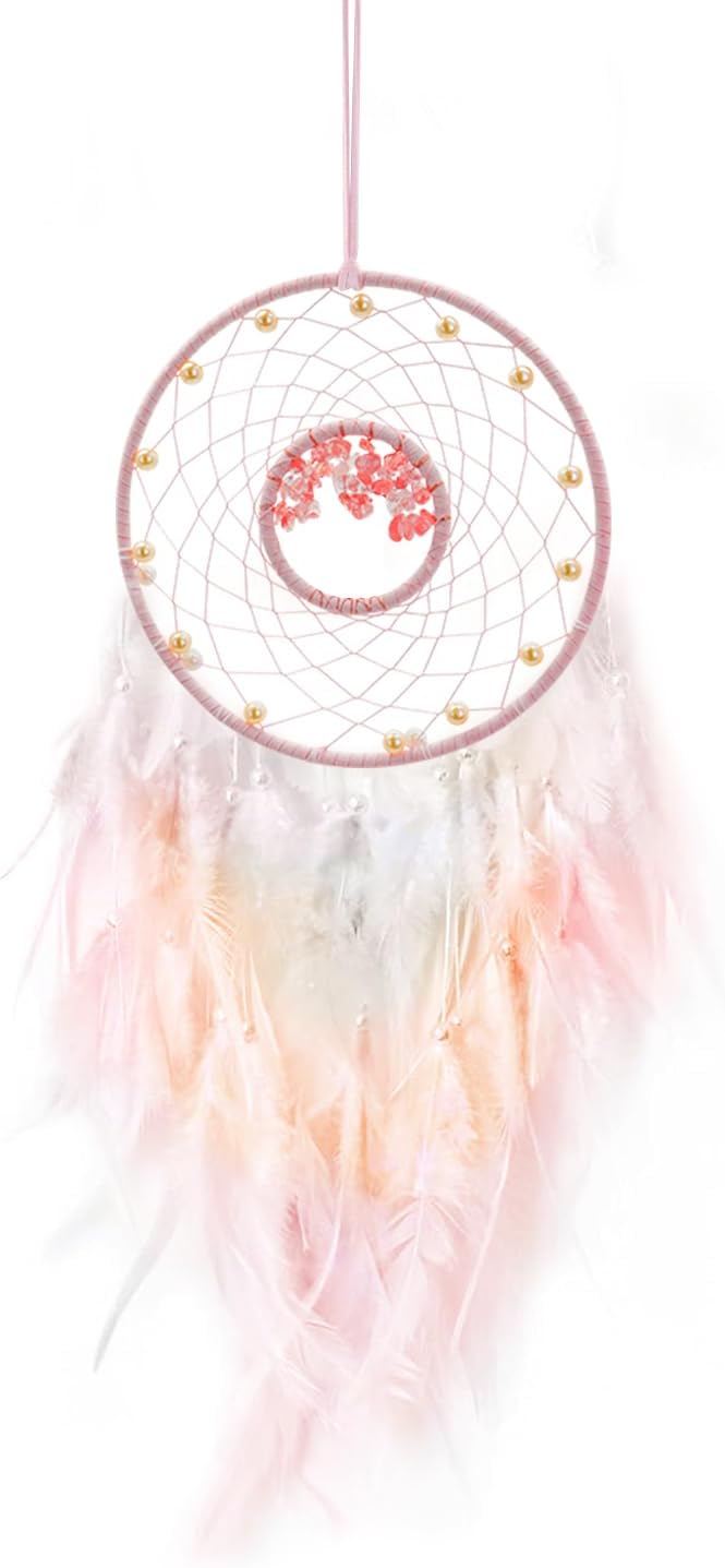 Dream Catchers, Handmade Dreamcatcher Aesthetic Room Decor, Sweet Dream Catcher Wall Decor for Bedroom, Living Room, Office (Pink)