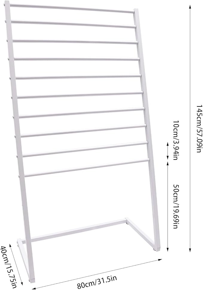 Scarf Display Stand, 10 Tier Metal Scarf Holder Organizer, Freestanding Scarf Rack, for Hanging Towels, Scarves, Clothes, Shawls, Blankets, Bandana, for Commercial Clothing Retail Store (White)