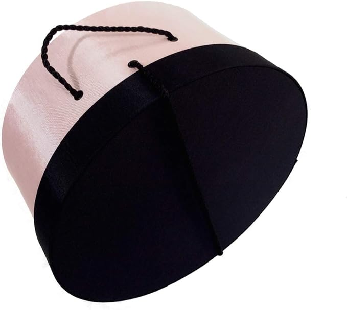 Sarah's Hat Boxes Classic Pink/Black Hat Box – 18.5" x 9.5" (Dia. x Ht.) Handmade in USA – Odorless Non-Toxic Adhesive, Cording Handle – Premium Storage for Hats & Accessories