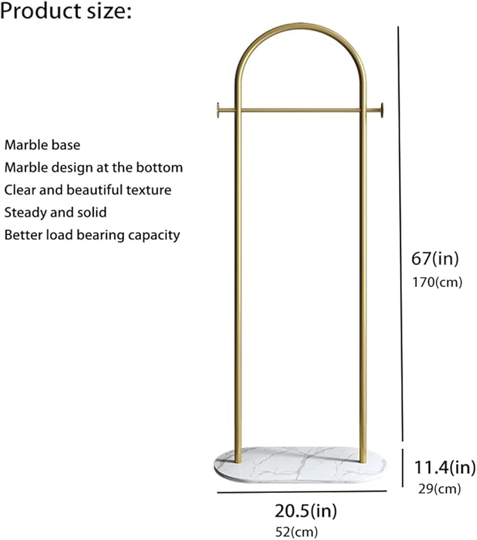 Freestanding Clothing Rack with Marble Base,Modern Gold Arch Garment Rack for Small Spaces,Sturdy Metal Coat Rack,Clothes Racks for Hanging Clothes in Bedroom,Closet,Entryway,Boutique Display