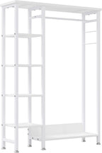 VECELO Open Garment Clothing Rack, Free-Standing Heavy Duty Storage Closet with 5 Shelves and Hanging Rod for Small Spaces, Max Load 350LBS, White