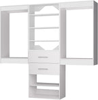 ROOMTEC Modular Closet System, 66" Wall Mounted Closet Organizer with Hanging Rods and Drawers, Wooden Tower for Walk-In Closets, Wardrobe Storage Kit, White