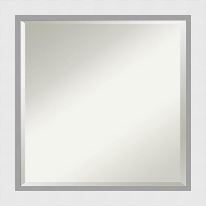 Amanti Art White Wall Mirror 24x24 Blanco White Square Bathroom Mirror for Wall Decor Living Room, Medium Modern Wood Frame, Hangs Horizonally and Vertically, Bathroom Decor, Beveled Edge