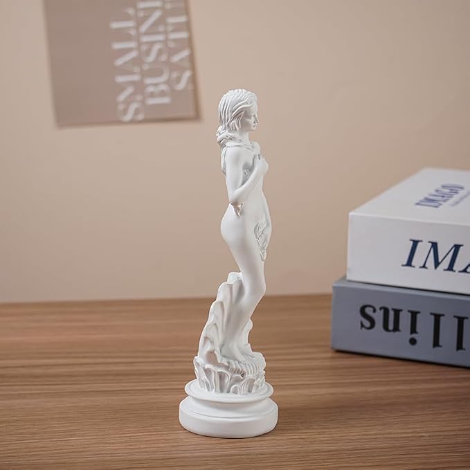 White Venus Statue for Home Decor, 7.6 Inch Aphrodite Sculpture “Birth of Venus”, Handmade Resin Greek Roman Goddess Figurine, Office Desk Art & Gift Idea