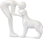 Dog Sculpture Home Decor Cute Man and Dog Statue Decoration for Office、Living Room、Bedroom、Home， Memory Gifts for Pet Lovers (White)