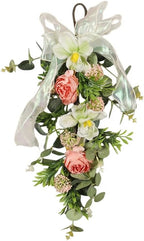 20'' Spring Wreath Swags for Front Door Artificial Lily Camellia Teardrop Swags Eucalyptus Summer Floral Hanging Swags for Farmhouse Wedding Cabinet Home Outdoor Decor (Multicolor)