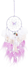 Dreamlike Butterfly Tree of Life Dream Catcher Wall Decor Purple Dream Catcher with Crystal Stone Handmade Feather Dreamcatchers Home Decor Wall Hanging for Girls Bedroom Wedding Craft Gift-29.5"