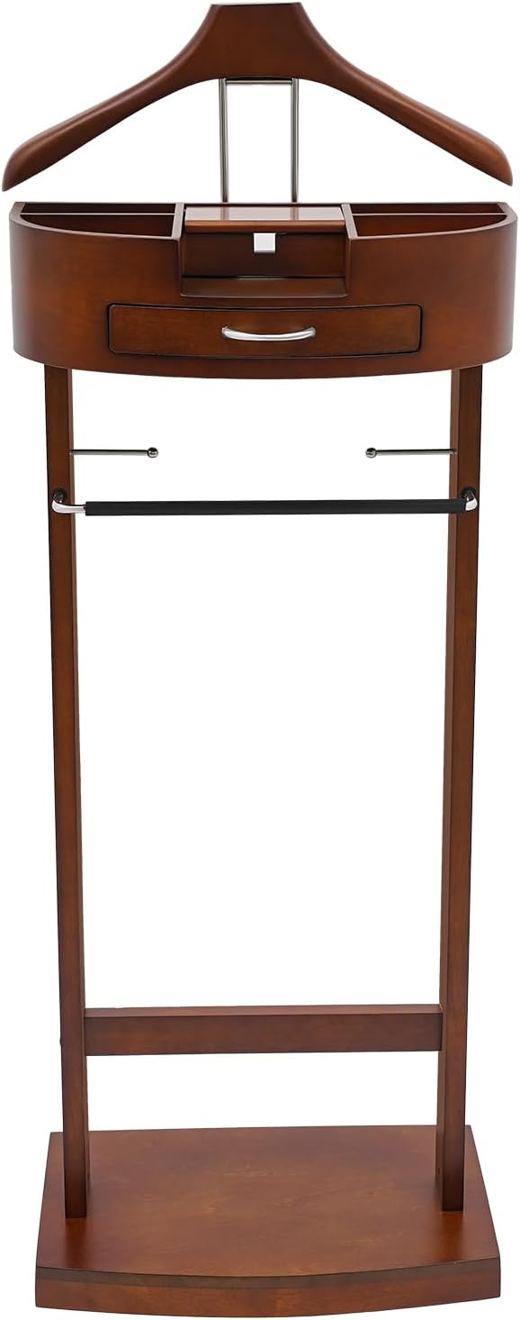 Wood Suit Rack Suit Stand for Man and Women Clothes Valet Suit with Drawer Valet Stands Men Valet Brown Suit Valet for Entryway Office Living Room