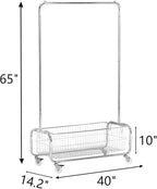 Garment Rack With Storage Baskets,Clothing Rack for Hanging Clothes, Multi-functional Bedroom Clothes Rack with Wheels for Bedroom, Living Room, Easy Assembly (40inch lenght)