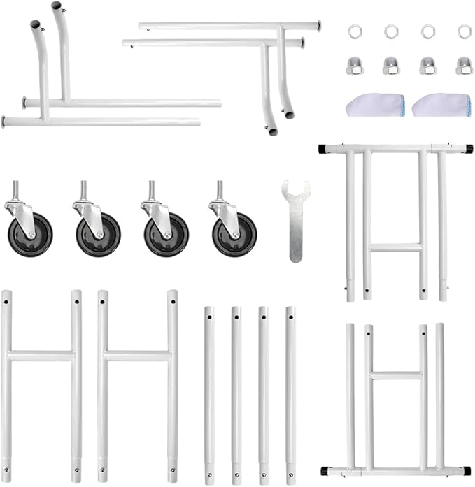 White Double Rod Garment Rack for Hanging Clothes, Rolling Clothes Organizer on Commercial Metal with Lockable Wheels Mobile Design for Coats Dresses