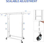 White Double Rod Garment Rack for Hanging Clothes, Rolling Clothes Organizer on Commercial Metal with Lockable Wheels Mobile Design for Coats Dresses