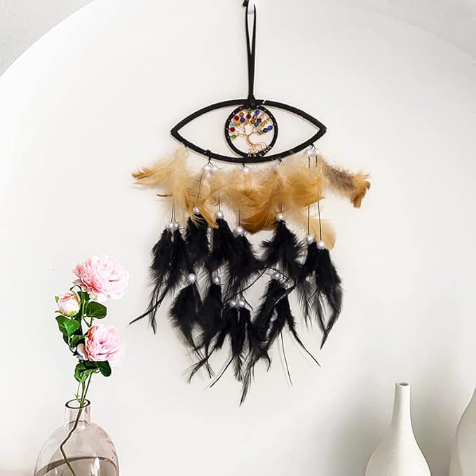 Black Evil Eye Life of Tree Dream Catcher Wall Decor, DreamCatchers Wall Hanging Ornaments for Bedroom Home Decor Festival Gift