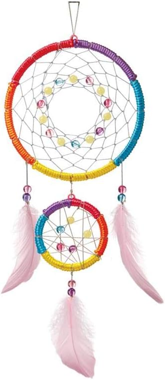 4M: KidzMaker - Make Your Own Dream Catcher - DIY Craft Kit, Create Hanging Room Decor, Color & Glow Beads, Feathers & String, Double Hoop, Kids 5+