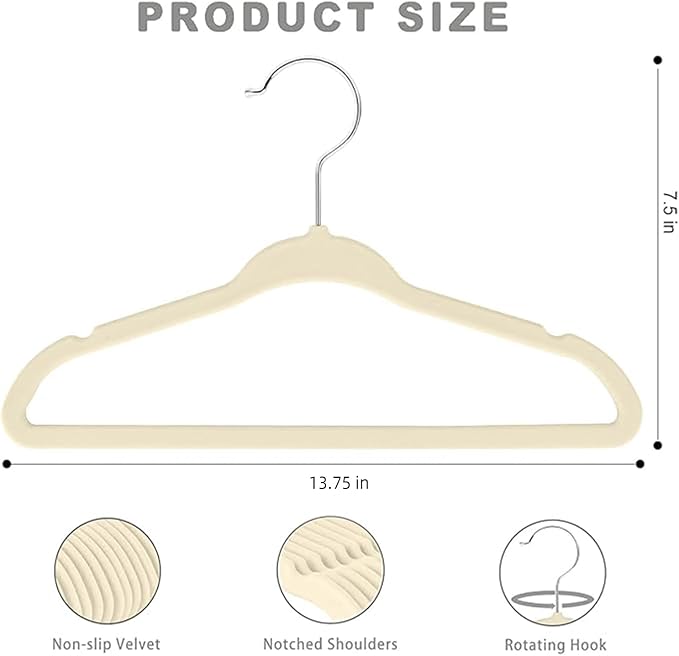 BAGAIL 50 Pack Kids Velvet Hangers 14 Inches Children's Clothes Hangers Non-Slip Baby Hangers for Infant/Toddler (Ivory)