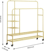 SUOERNUO Garment Rack for Hanging Clothes Rack Heavy Duty Portable with Bottom Metal Shelf Drying Coats Shirt,Black (Gold+Double Rods+Shelf)