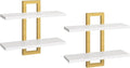 HOOBRO Floating Shelves, 15 Inch Wall Shelf Set of 2, Wall Mounted Storage Shelves 2-Tier, Hanging Bathroom Shelves, for Living Room, Bedroom, Bathroom, Kitchen, White and Gold DW32BJ01