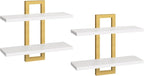 HOOBRO Floating Shelves, 15 Inch Wall Shelf Set of 2, Wall Mounted Storage Shelves 2-Tier, Hanging Bathroom Shelves, for Living Room, Bedroom, Bathroom, Kitchen, White and Gold DW32BJ01