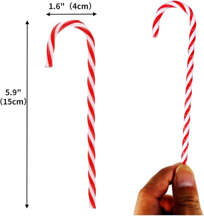 100 Pcs Christmas Candy Canes 5.9 inch Plastic Christmas Tree Hanging Ornaments Twisted Red White Crutch Candy Canes for Xmas Home Indoor Outdoor Party Decoration (C)