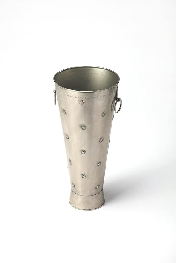 Beaumont Lane Iron Umbrella Stand, 11" W x 11" D x 24" H, Antique Silver Finish, Round Shape with Floral Embellishments, Durable Indoor Entryway Organizer