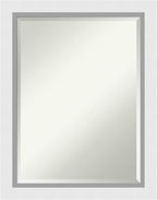 Amanti Art White Wall Mirror 28x22 Blanco White Rectangle Bathroom Mirror for Wall Decor Living Room, Medium Modern Wood Frame, Hangs Horizonally and Vertically, Bathroom Decor, Beveled Edge