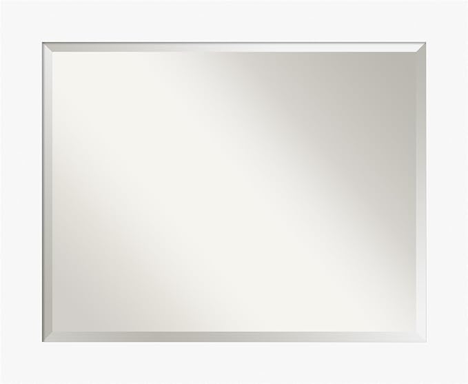 Amanti Art White Wall Mirror 27x33 Basic White Rectangle Bathroom Mirror for Wall Decor Living Room, Large Casual Wood Frame, Hangs Horizonally and Vertically, Bathroom Decor, Beveled Edge