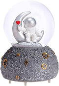 Astronaut Snow Globe Music Box, 80MM Musical Glitter Snow Globe with Color Changing LED Lights, Home Decor Birthday Gifts for Men Women Boys and Girls (Silver)