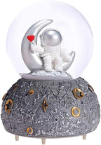 Astronaut Snow Globe Music Box, 80MM Musical Glitter Snow Globe with Color Changing LED Lights, Home Decor Birthday Gifts for Men Women Boys and Girls (Silver)