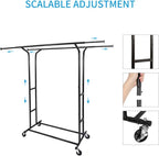 Fishat Black Heavy Duty Double Rod Garment Rack for Hanging Clothes, Rolling Clothes Organizer Commercial Metal with Lockable Wheels Mobile for Coats Dresses